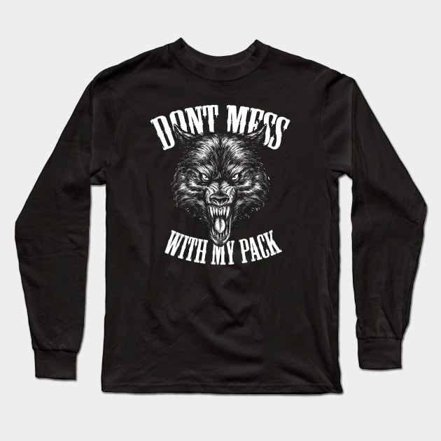Angry Wolf Face / Wolf Pack Family Member Long Sleeve T-Shirt by NINE69
